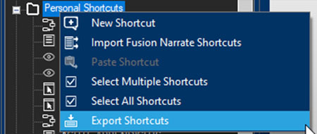 Import or Export Shortcuts to Fusion Narrate